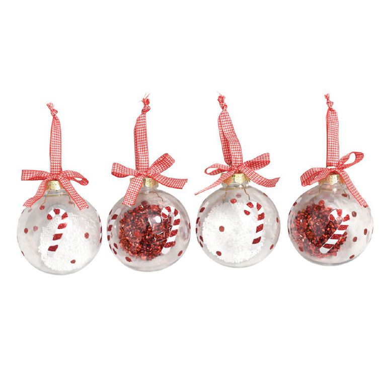 Wonderland Joyful Tidings Snowy Christmas Baubles 8cm 4 Pack, , hi-res