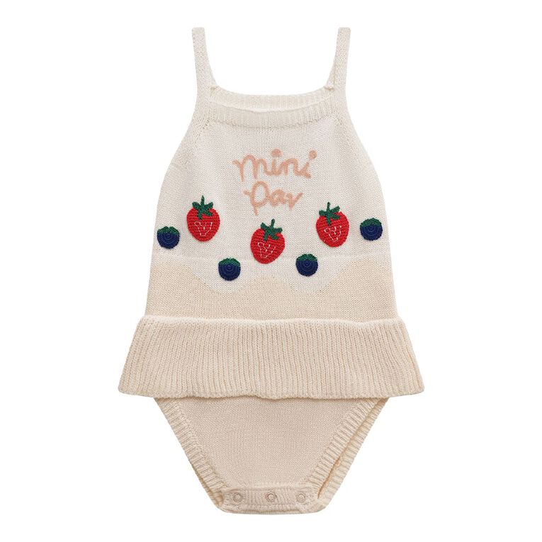 Young Original Baby Christmas Pavlova Knitted Romper, Cream, hi-res