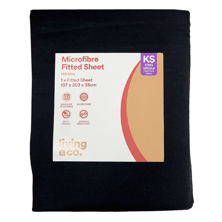 Living & Co Fitted Microfibre Sheet Black Queen, Black, hi-res
