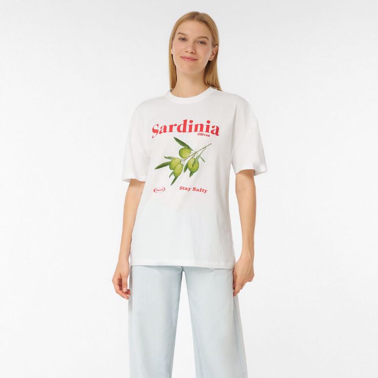 H&H Women's Short Sleeve Boyfriend Graphic Tee, White OLIVE, hi-res