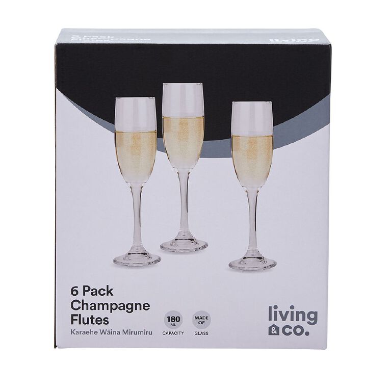 Living & Co Traditional Flute Glass 6 Pack 180ml Clear, , hi-res