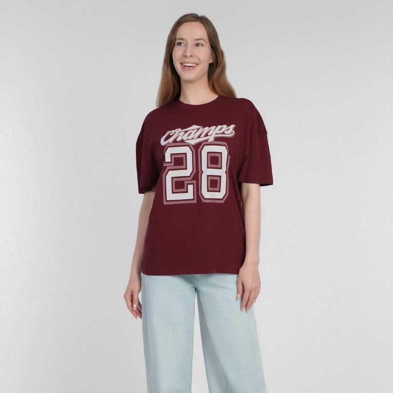 H&H Women's Short Sleeve Boyfriend Graphic Tee, Red Dark, hi-res