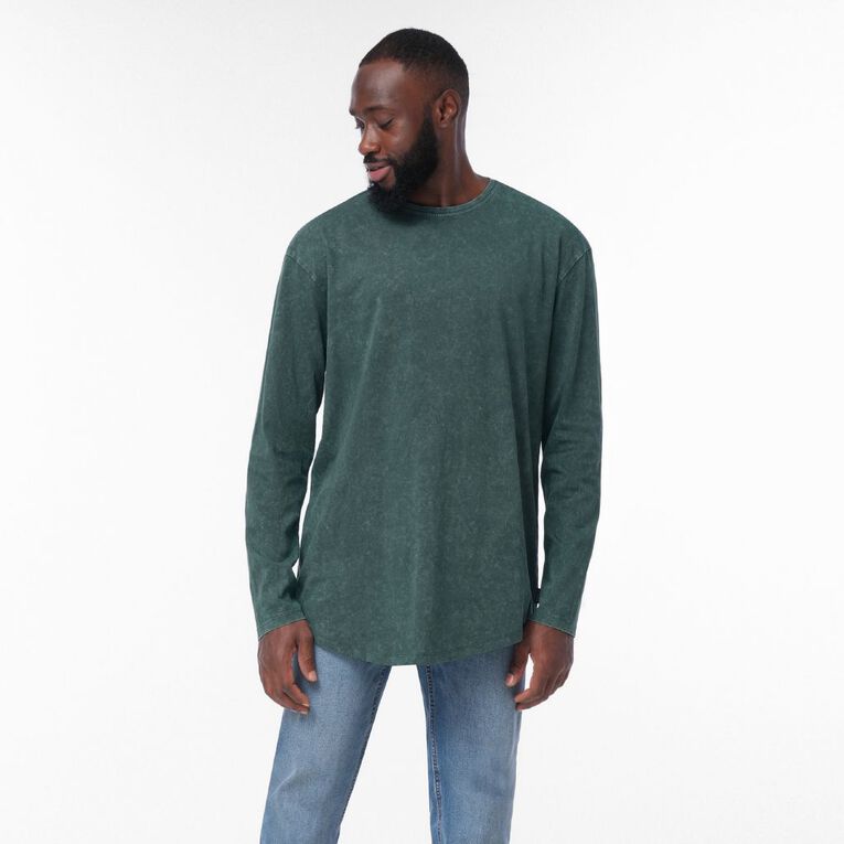 Garage Men's Long Line Acid Wash Tee, Green Dark, hi-res