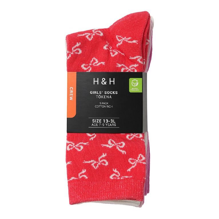 H&H Girls' Jacquard Crew Socks 2 Pack, Red, hi-res