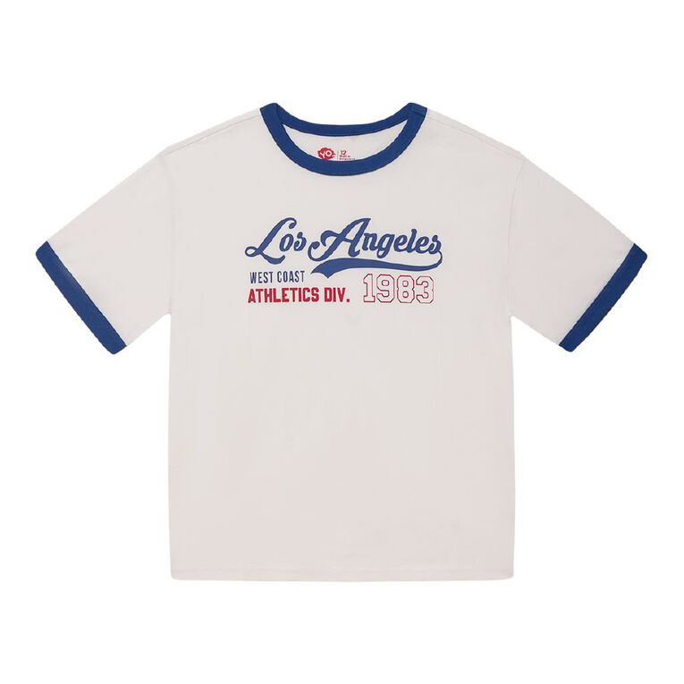 Young Original Short Sleeve Ringer Print Tee, White, hi-res