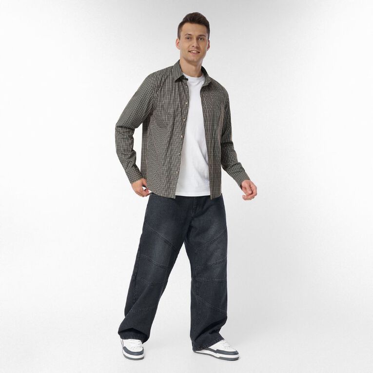 H&H Men's Long Sleeve Check Shirt, Charcoal, hi-res