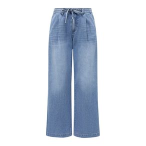 H&H Women's Belt Pleated Wide Leg Jean
