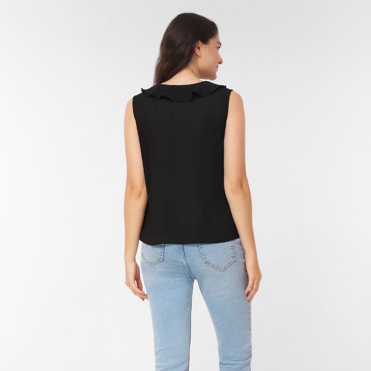 H&H Women's Sleeveless Frill Front Tank, Black, hi-res