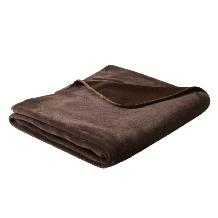 Living & Co Milky Faux Fur Blanket Brown Mid Queen, , hi-res