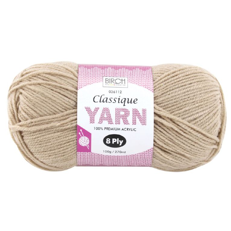 Birch Classique Yarn 100% Premium Acrylic 100g Ball 8 Ply String, , hi-res