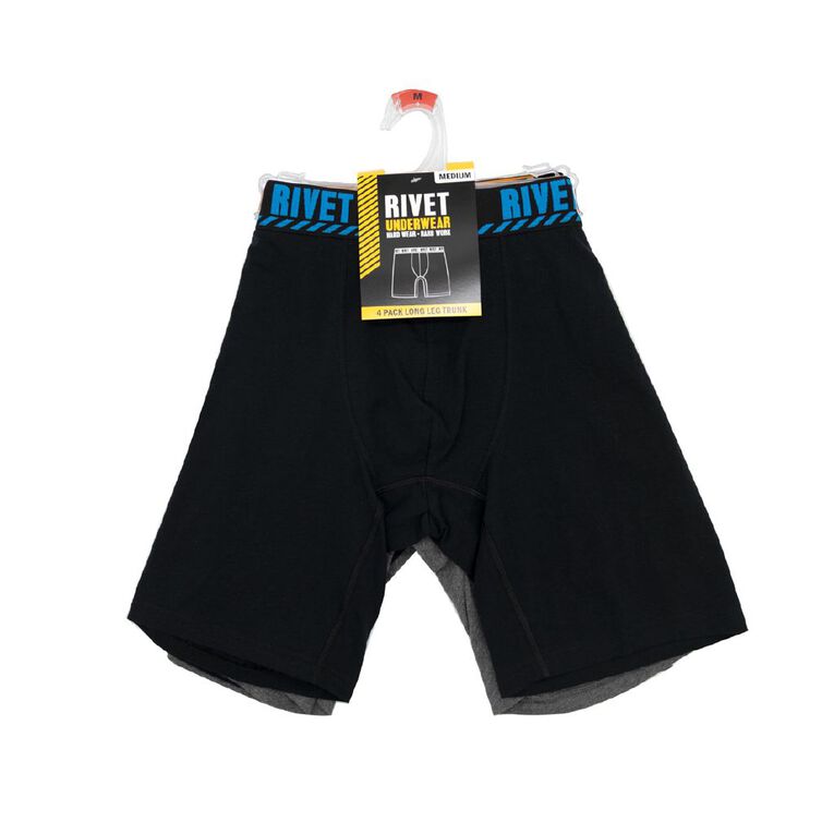 Rivet Men's Long Leg Trunks 4 Pack, Black/Grey, hi-res