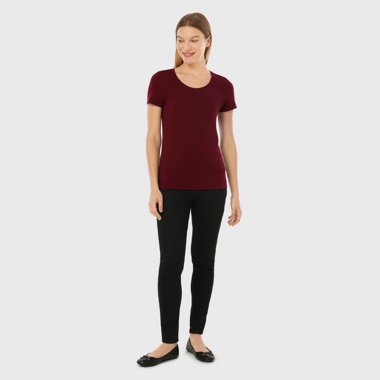 H&H Essentials Women's Stretch Cotton Scoop Neck Tee, Red Dark, hi-res