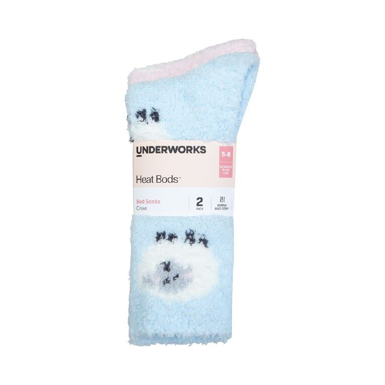 Underworks Women's Heat Bods Marshmallow Socks 2 Pack, Blue, hi-res
