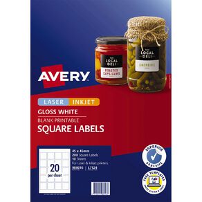 Avery Gloss Square Labels 200 Labels White 45mm x 45mm
