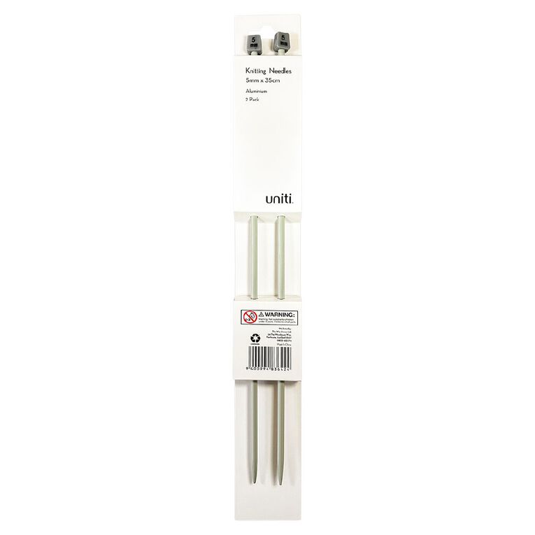 Uniti Knitting Aluminium Needles 5mm 35cm Grey Mid 2 Pack, , hi-res