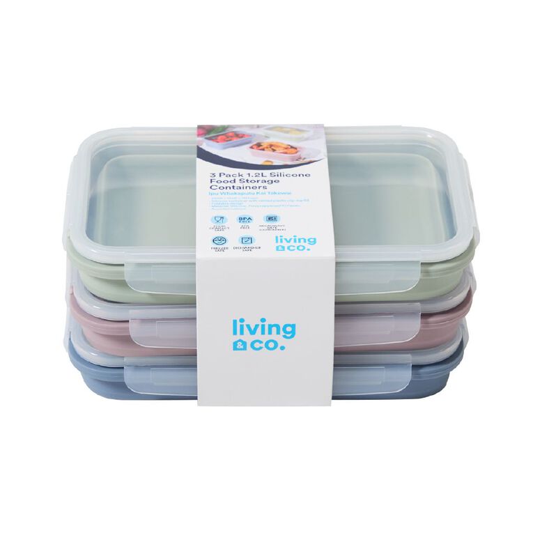 Living & Co Silicone Collapsible Containers 1.2L 3 Pack, , hi-res