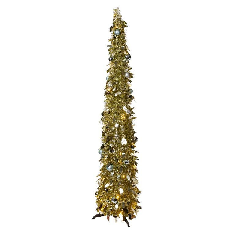 Wonderland Pop Up Christmas Tree With Baubles 40LED Gold - O 1.8m, , hi-res