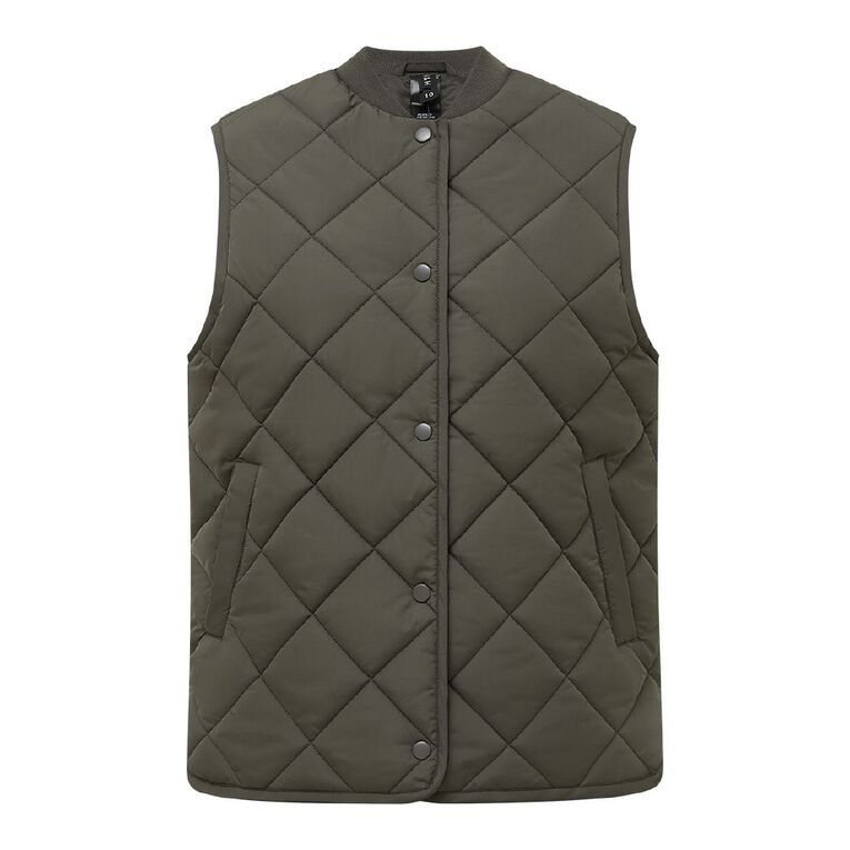 H&H Women's Quilt Vest, Green Dark, hi-res