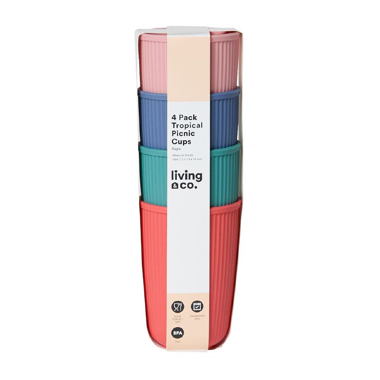 Living & Co Tropical Picnic Cups Multi-Coloured 4 Pack, , hi-res