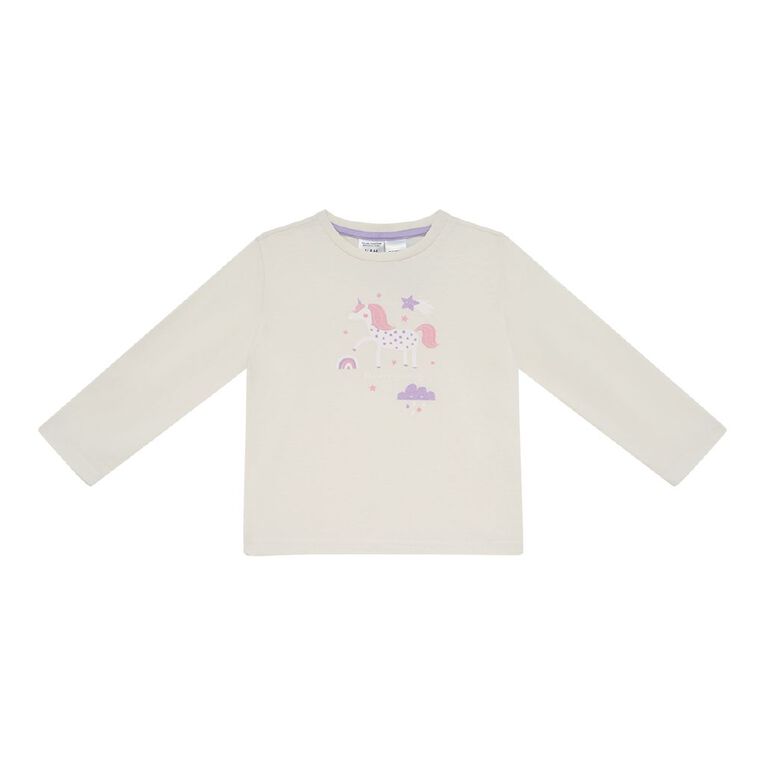 H&H Girls' Jersey Long Sleeve Pyjama Set, White, hi-res