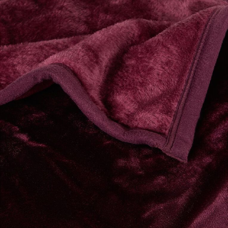 Living & Co 400gsm Mink Feel Blanket Plum Queen, , hi-res