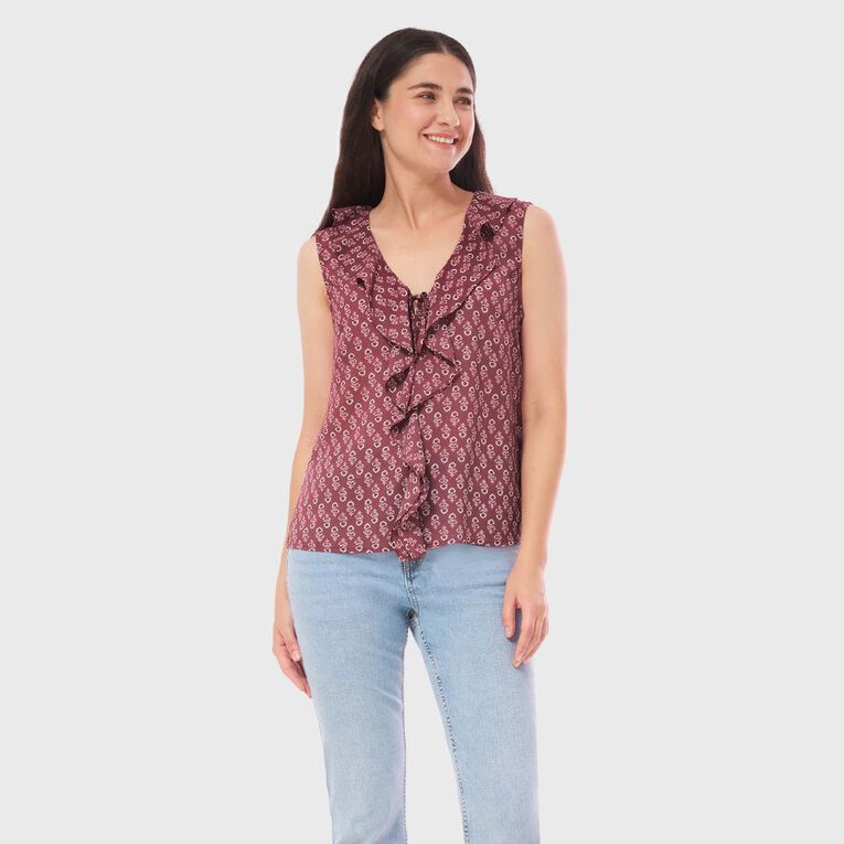 H&H Women's Sleeveless Frill Front Tank, Purple Light, hi-res