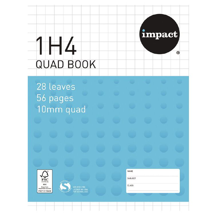 WS Exercise Book 1H4 10mm Quad 28 Leaf Blue, , hi-res