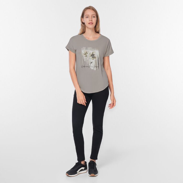 H&H Women's Short Sleeve Drape Viscose Tee, Brown Light, hi-res