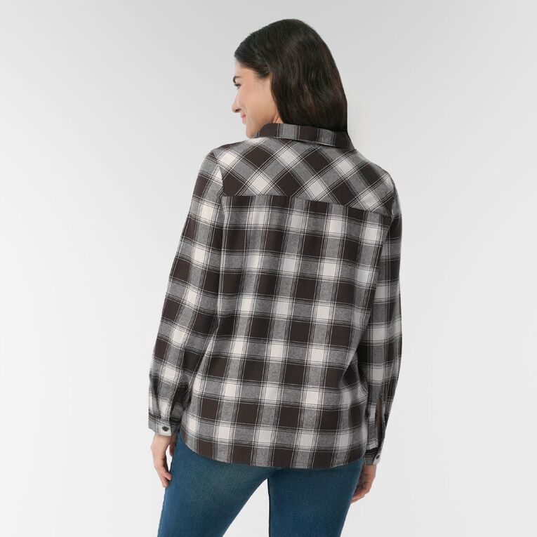 H&H Women's Long Sleeve Check Popover Shirt, Brown, hi-res