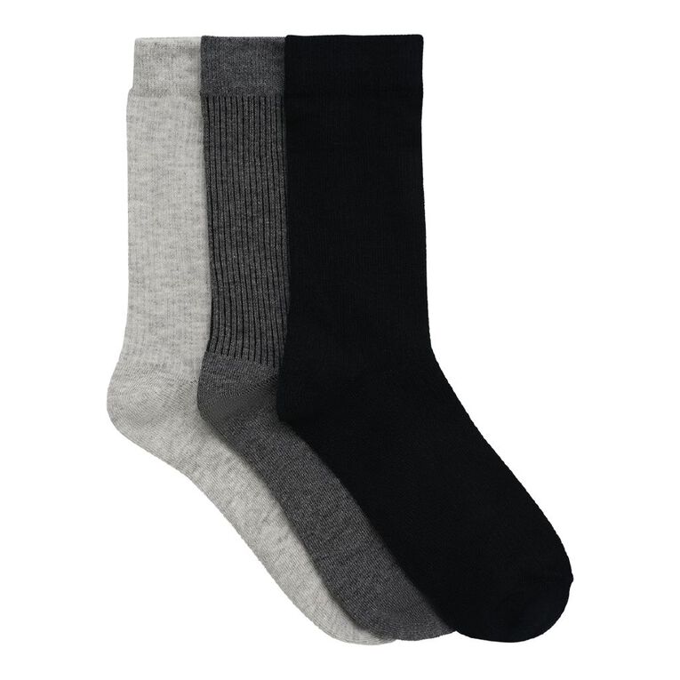 H&H Women's Ribbed Crew Sock 3 Pack, Black, hi-res