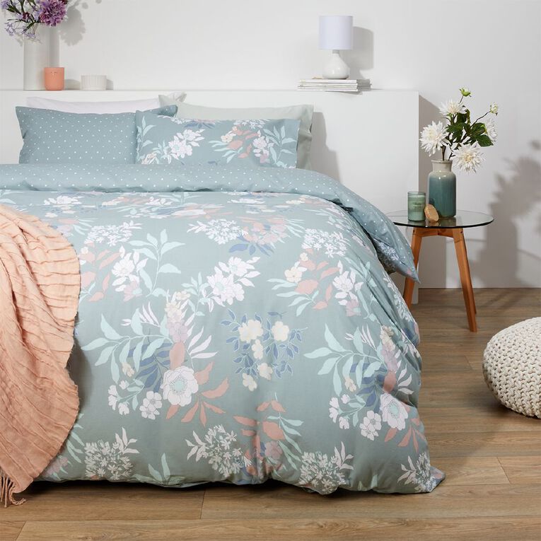 Living & Co Grace Printed Cotton Duvet Cover Set Blue Light Blue Light