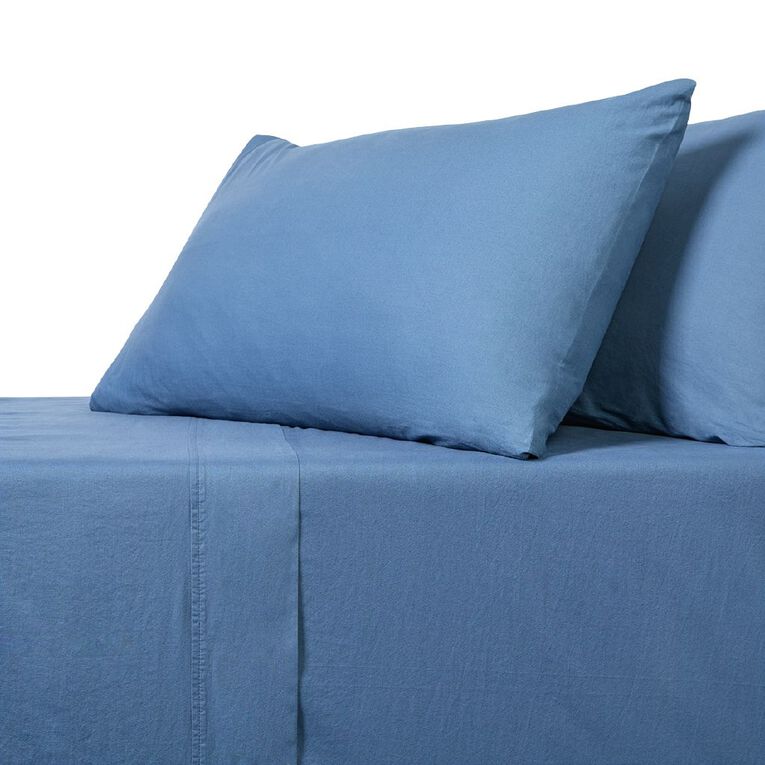 Living & Co 100% Washed Cotton Sheet Set Navy Queen, , hi-res