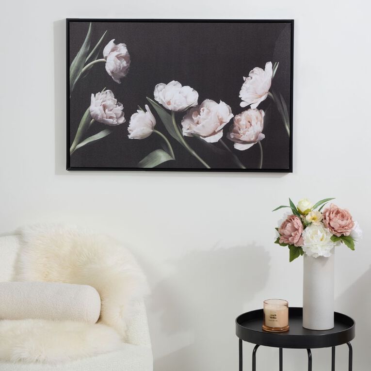 Living & Co Dark Floral Framed Canvas 60cm x 90cm, , hi-res
