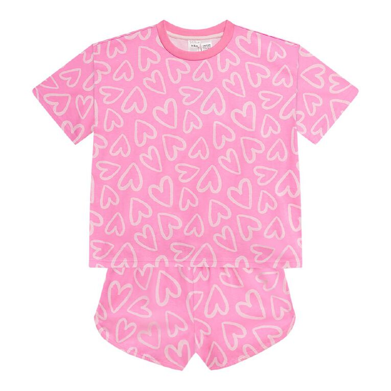 H&H Girls' Tee and Short Pyjama Set, Pink Mid, hi-res