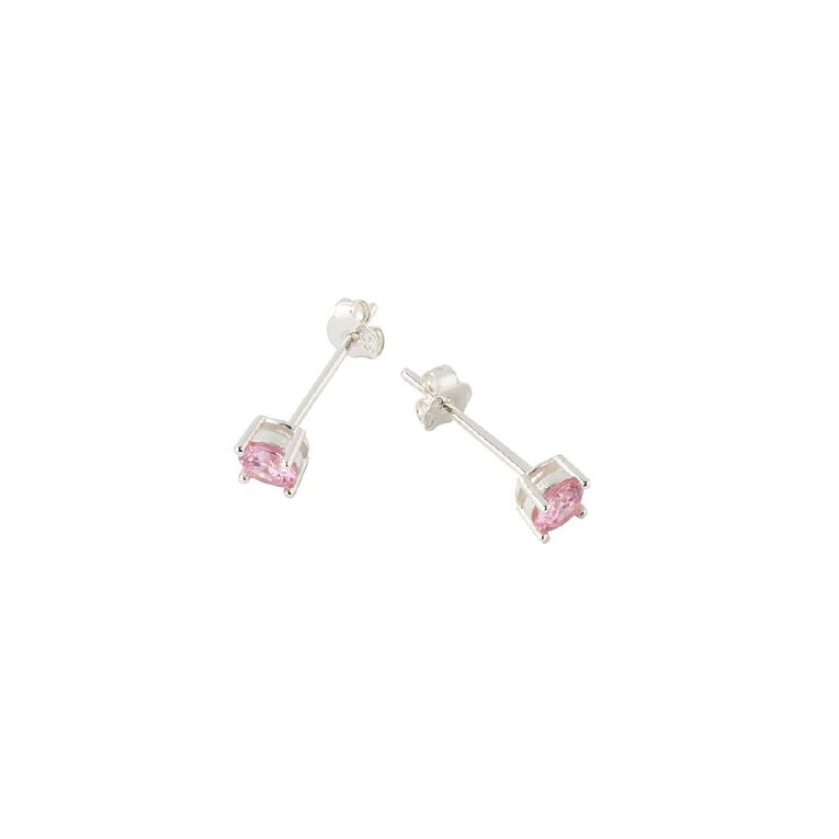 Sterling Silver Pink CZ Stud Earrings 4mm, , hi-res