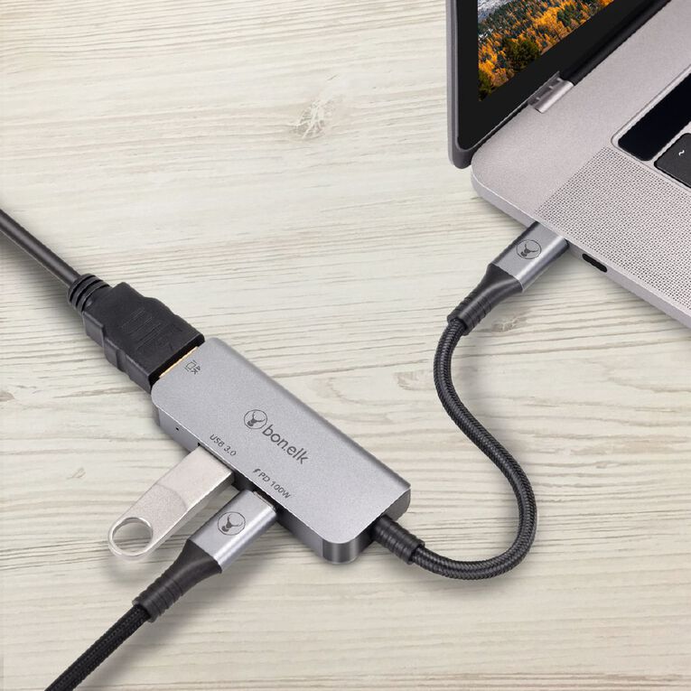 Bonelk Long Life 3in1 Multiport Hub Space Grey Black, , hi-res