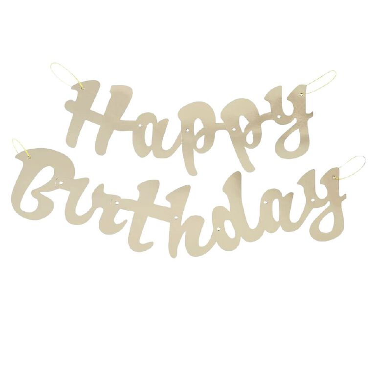 Hoorah Happy Birthday Script Jointed Banner Gold Foil 1.06m, , hi-res