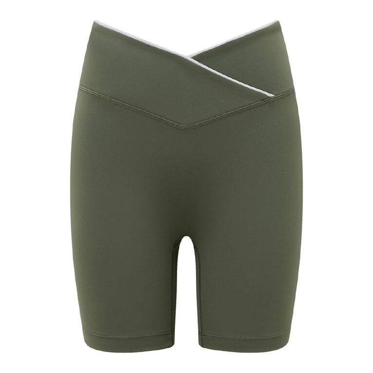Active Intent Women's Wrap Front Bike Shorts, Green Mid, hi-res