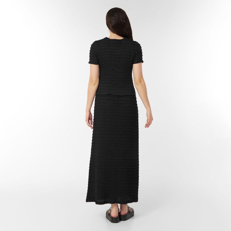 H&H Women's Short Sleeve Textured Button Through Top, Black, hi-res
