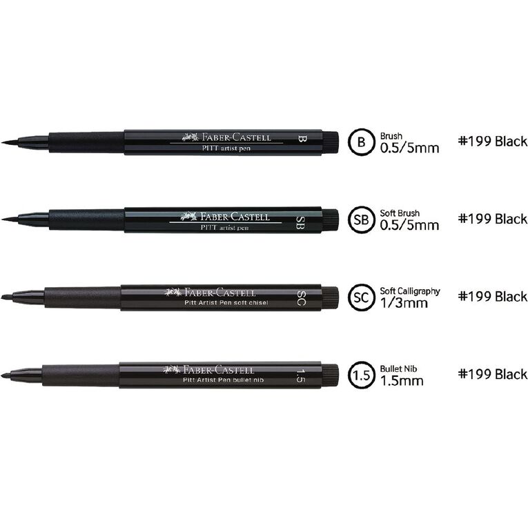Faber-Castell Pitt Artist Pens Thick Black 4 Pack, , hi-res