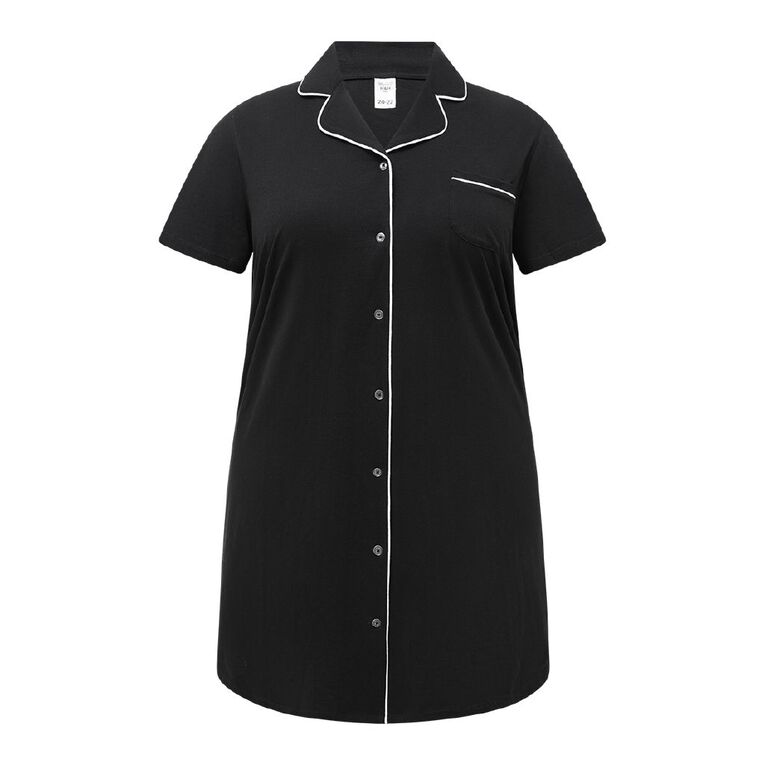 H&H Women's Plus Button Front Nightie, Black, hi-res