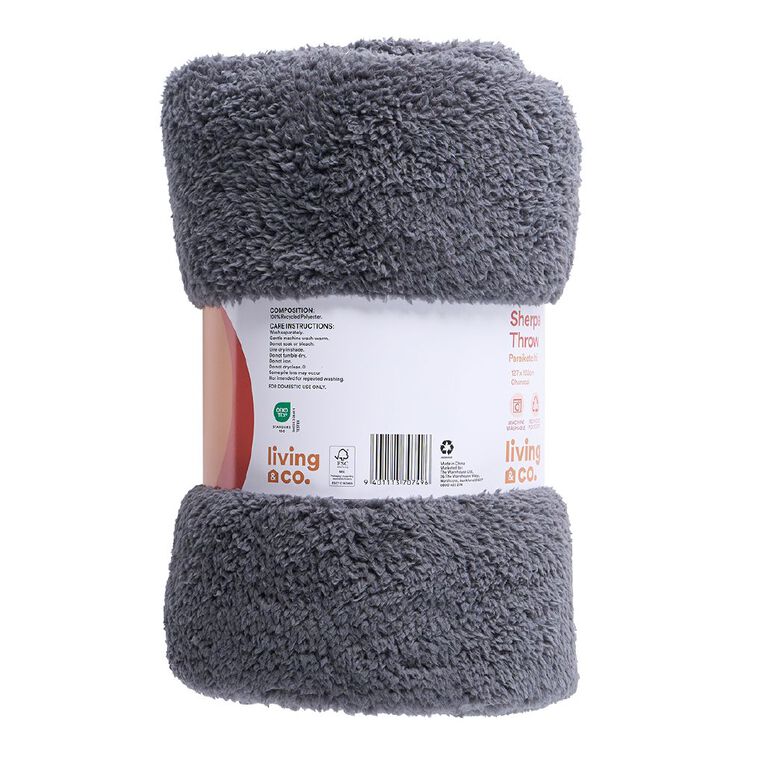Living & Co Throw Sherpa Charcoal 127cm x 152cm, , hi-res