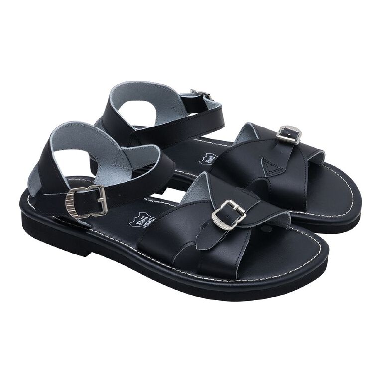 Young Original Senior Kids' Lennox Leather School Sandals, Black, hi-res