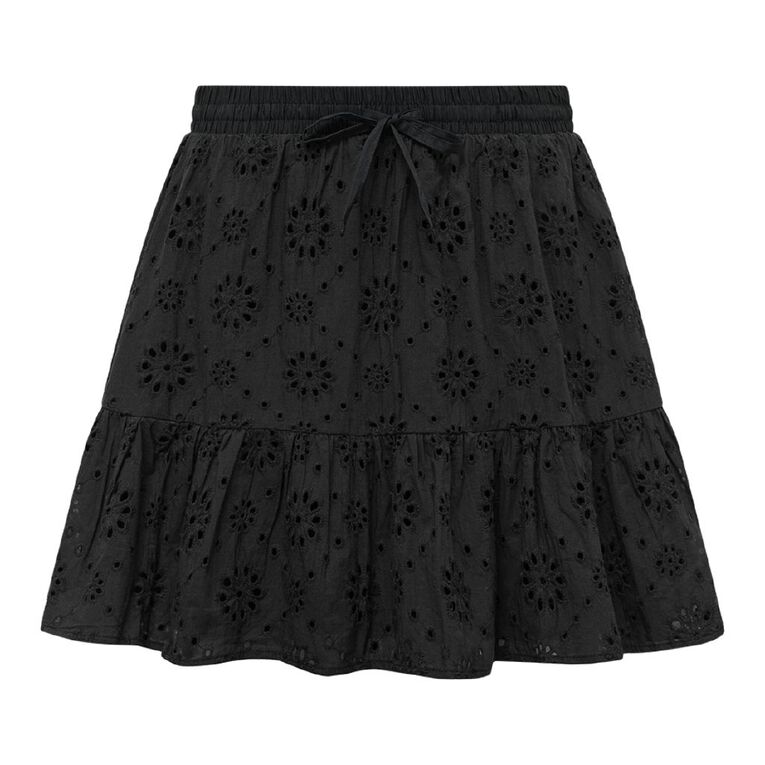 H&H Women's Broidery Tiered Mini Skirt, Black, hi-res