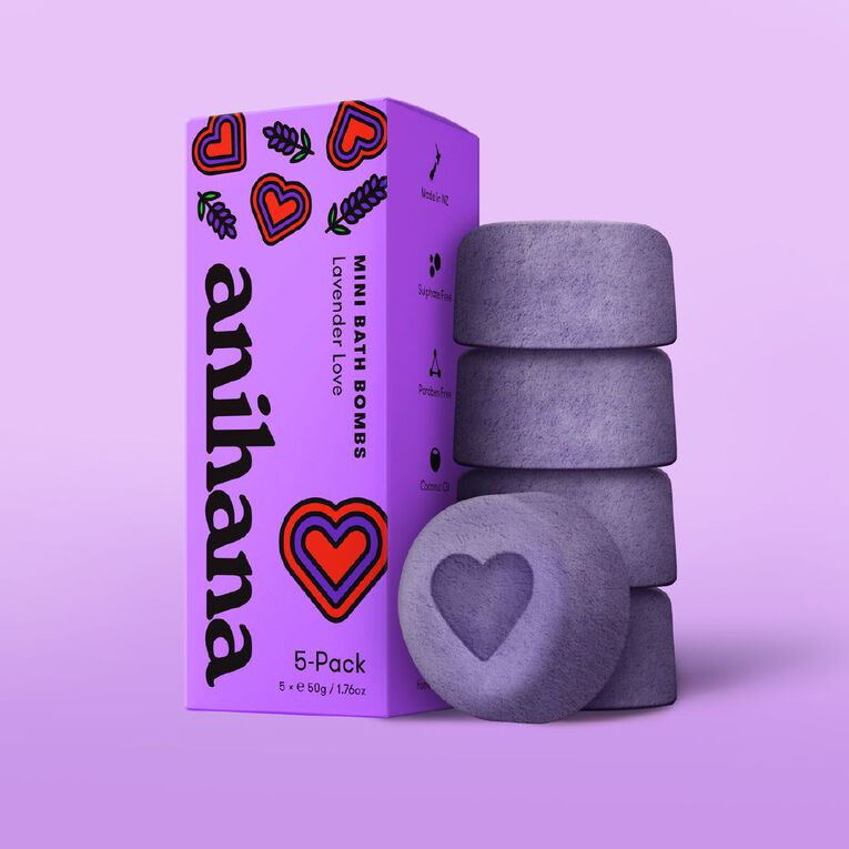Anihana Mini Bath Bombs Lavender Love 5 Pack, , hi-res