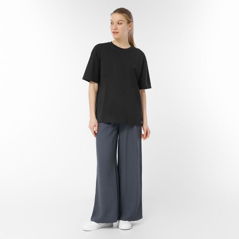 H&H Women's Short Sleeve Boxy Plain Tee, Black, hi-res