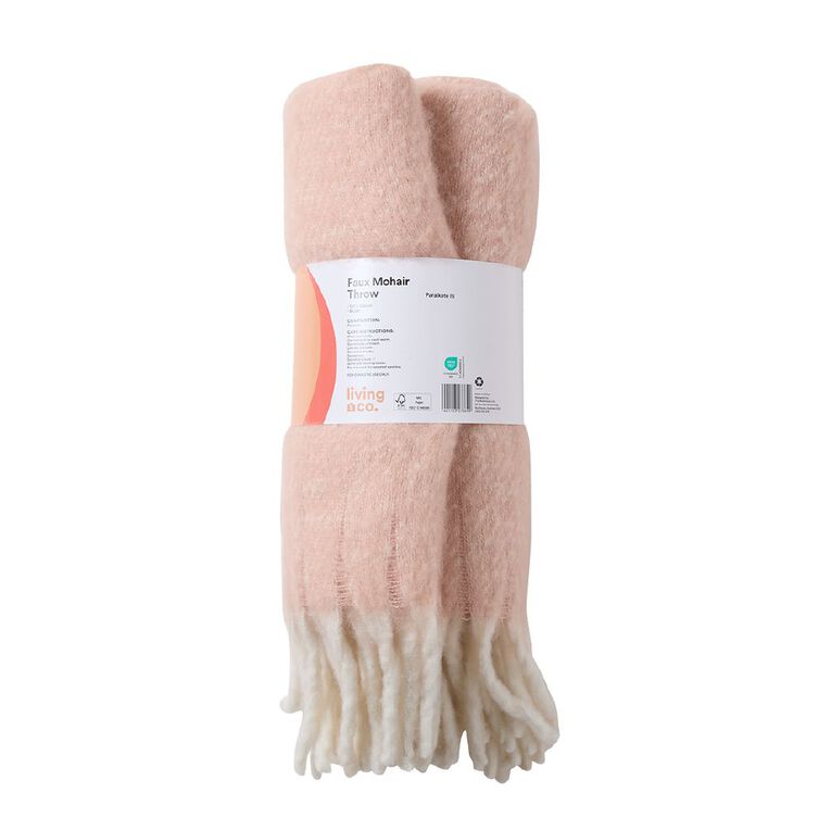 Living & Co Faux Mohair Throw Pink 127cm x 152cm, , hi-res