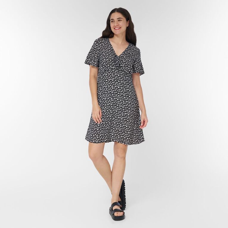 H&H Women's Short Sleeve Tea Dress Mini, Black/White, hi-res