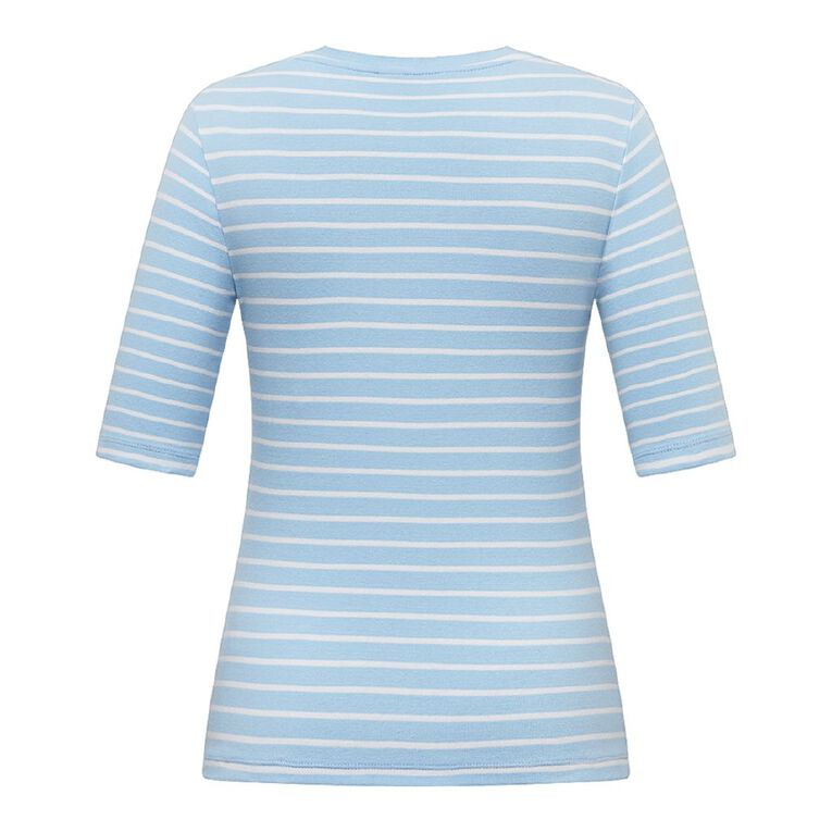 H&H Women's 3/4 Sleeve Stretch Stripe Top, Blue/White, hi-res