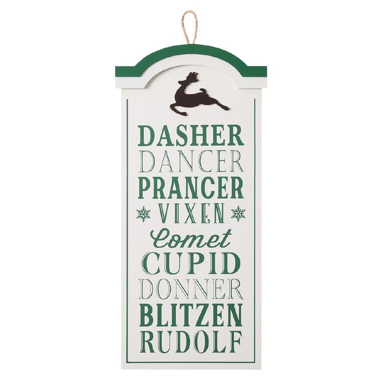 Wonderland Novelty Hanging Santa's Reindeer Sign Decoration 30cm, , hi-res